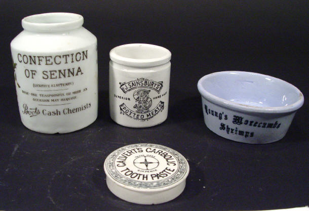 Appraisal: Four Victorian advertising pottery items Boots 'Confection of Senna' jar