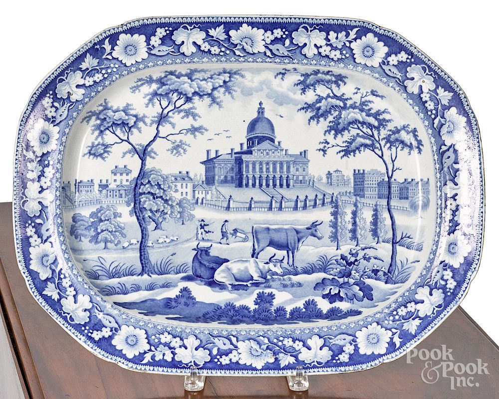 Appraisal: Historical blue Staffordshire platter Historical blue Staffordshire Boston State House