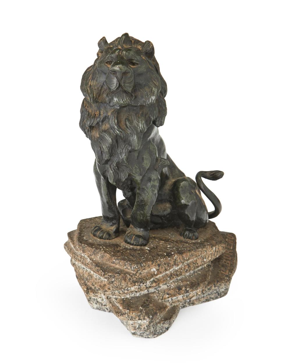 Appraisal: Leon Bureau - French Seated Lion Patinated bronze on a