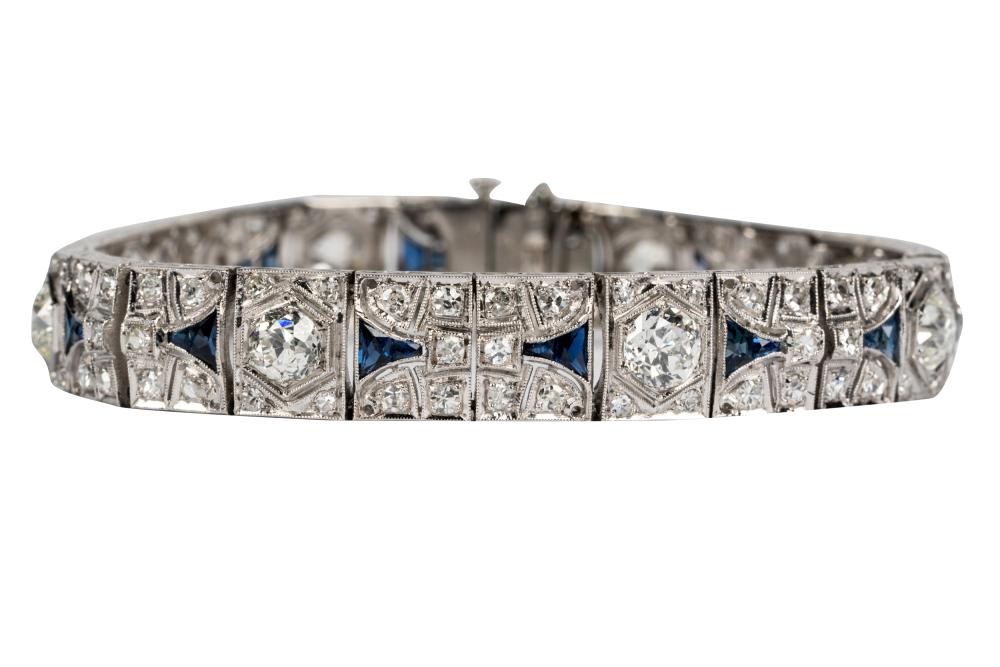 Appraisal: ART DECO PLATINUM DIAMOND SAPPHIRE BRACELETcontaining eight old European cut