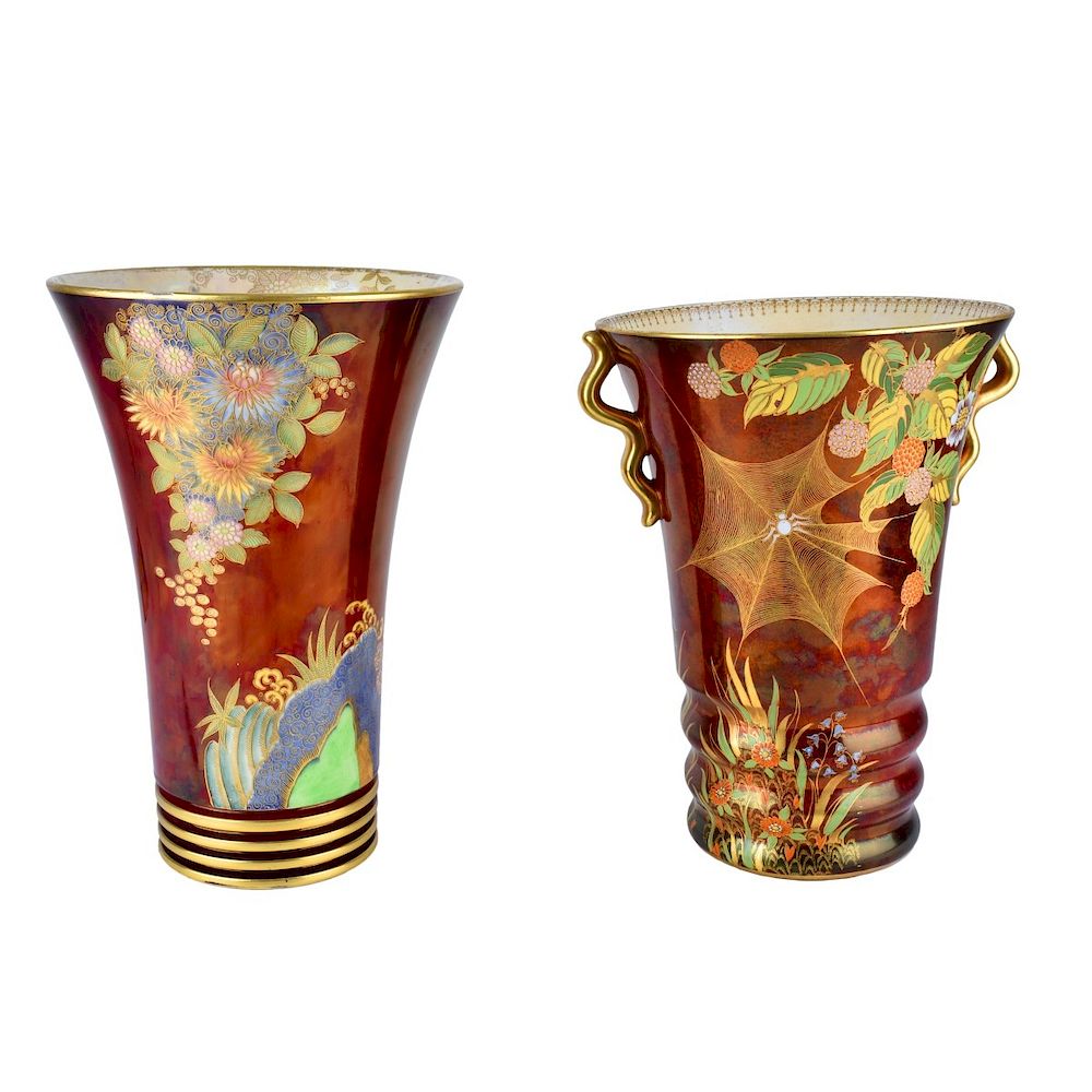 Appraisal: Carlton Ware Rouge Luster Pottery Vases Two Carlton Ware Rouge