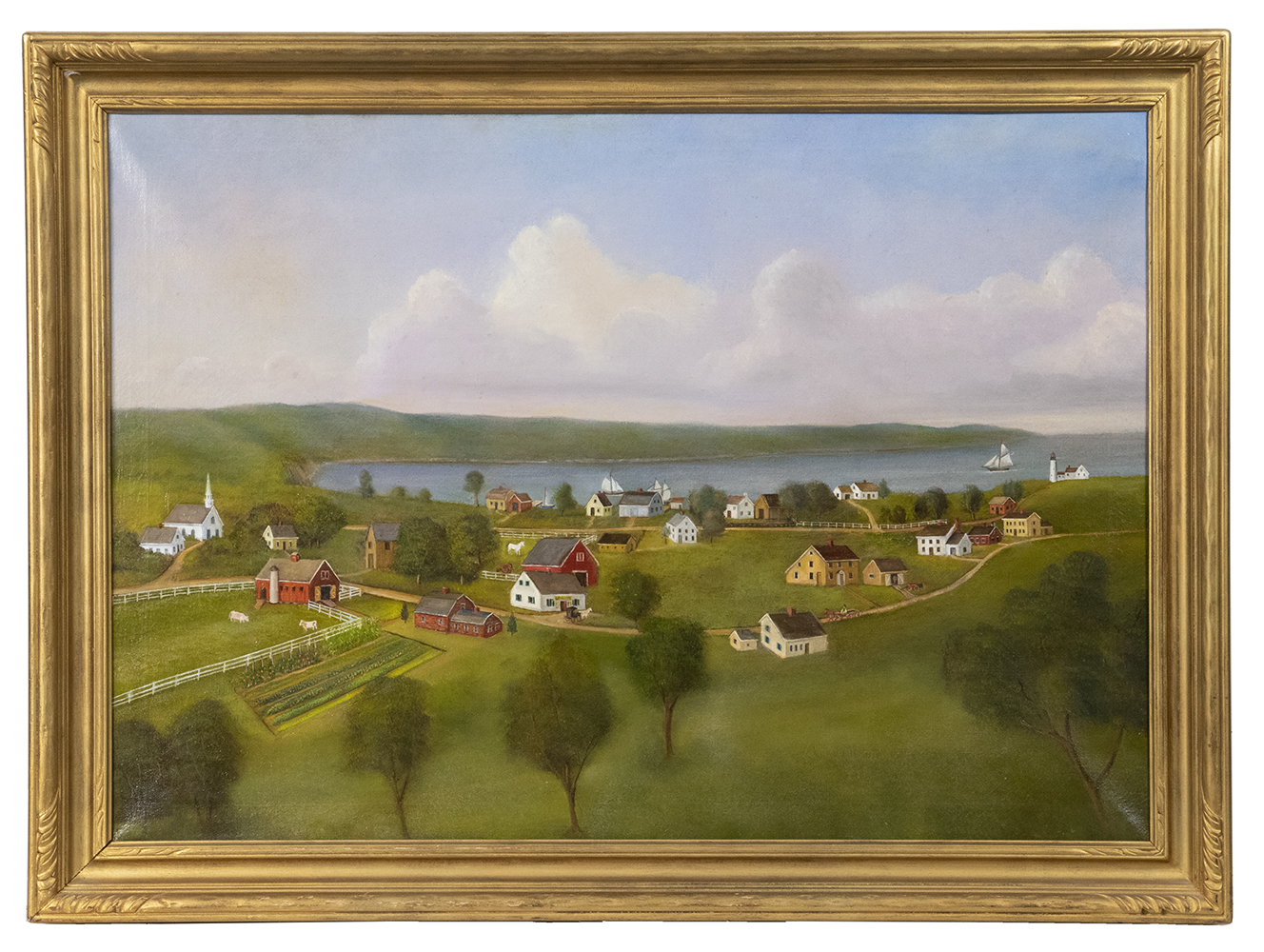 Appraisal: NAIVE BIRDSEYE VIEW OF A NEW ENGLAND VILLAGE CIRCA Inlet