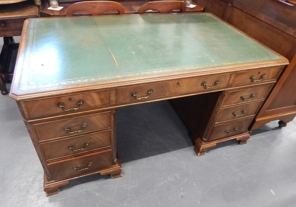 Appraisal: A mahogany partners desk in George III style the rectangular