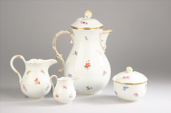 Appraisal: FOUR PIECES MEISSEN PORCELAIN Scattered Flowers pattern Coffee pot two