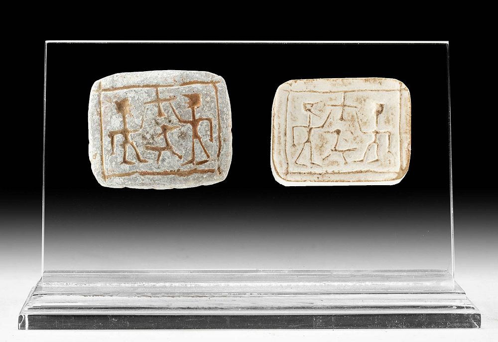 Appraisal: Syrian Archaic Stone Stamp Seal Bead w Figures Ancient Near