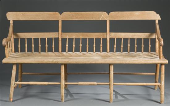 Appraisal: Pine Deacons bench Late th century With arcade back and