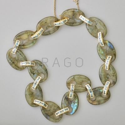 Appraisal: LABRADORITE AND BLUE TOPAZ SHIP S LINK NECKLACE Shaped labradorite