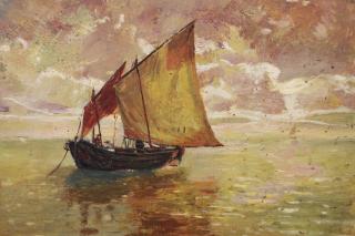 Appraisal: th C Impressionist Coastal Scene w Sailboats th C Impressionist