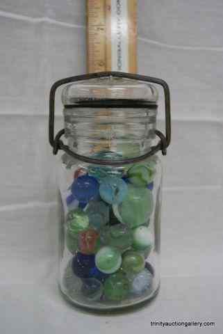 Appraisal: Vintage Marbles in Old Pint Canning JarThis is for a