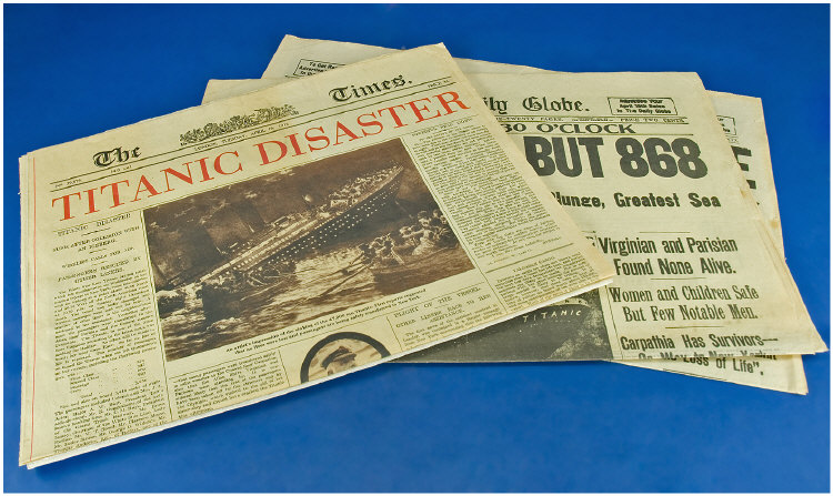 Appraisal: Seven RMS Titanic 'Sinking' Newspapers dated