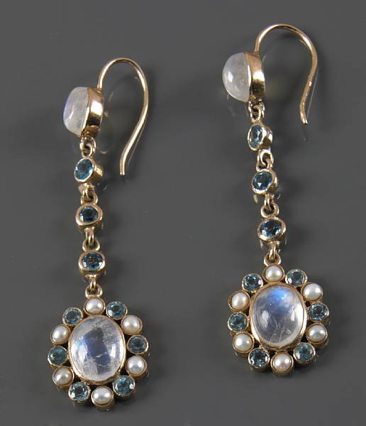 Appraisal: A pair of moonstone topaz seed pearl and k gold