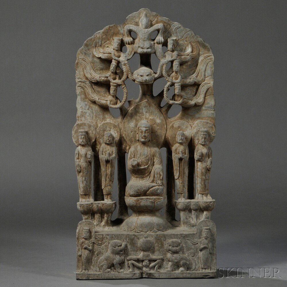 Appraisal: Schist Figural Group Frieze China th century style depicting a