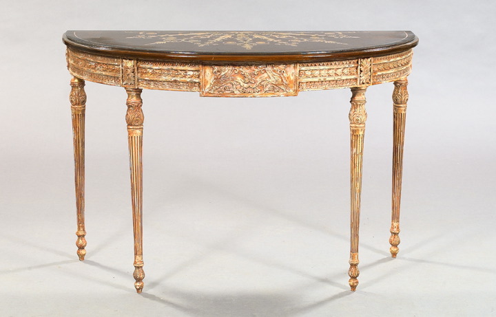 Appraisal: George III-Style Mahogany and Paint-Decorated Side Table the demi-lune top