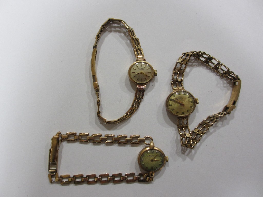 Appraisal: Three ladies mid th century ct gold bracelet watches -