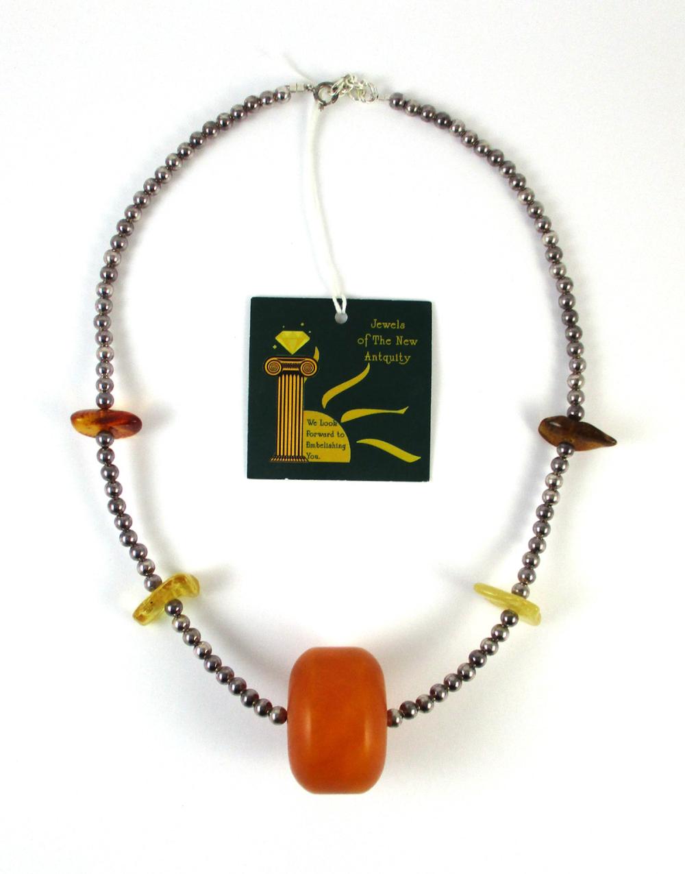 Appraisal: BALTIC AMBER AND FINE SILVER BEAD NECKLACE - strand of