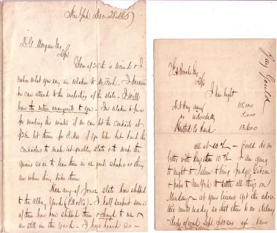 Appraisal: GOULD JAY Two Autograph Letters Signed The first to F