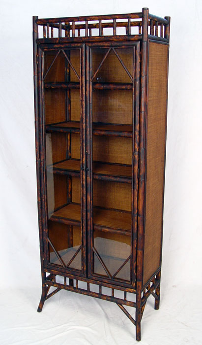 Appraisal: CONTEMPORARY BURNT BAMBOO CURIO CABINET Two full length doors grass