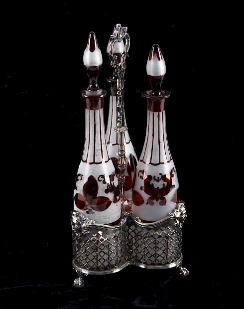 Appraisal: Antique Victorian Liquor Decanter Set This is an antique Victorian