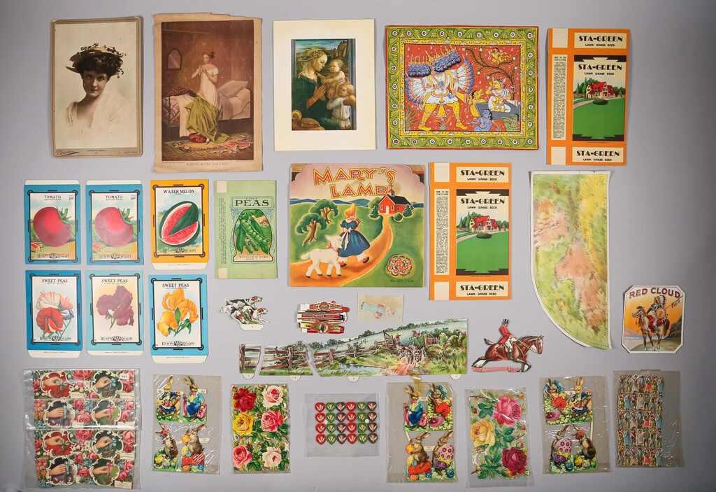 Appraisal: Grouping of produce labels and other ephemera including seed boxes