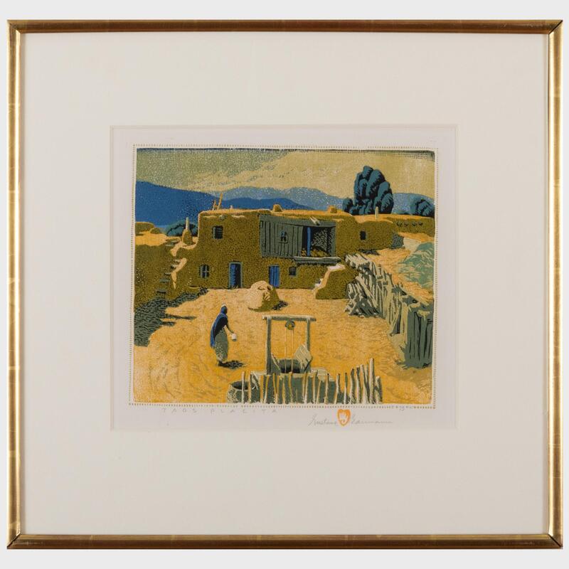 Appraisal: Gustave Baumann - Taos Placita Woodcut in colors on wove