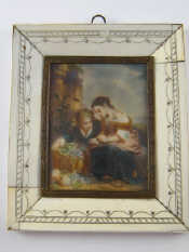 Appraisal: An Italian miniature of two girls with flowers signed J