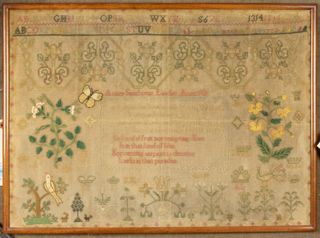 Appraisal: ENGLISH NEEDLEWORK VERSE AND ALPHABET SAMPLER English needlework verse and