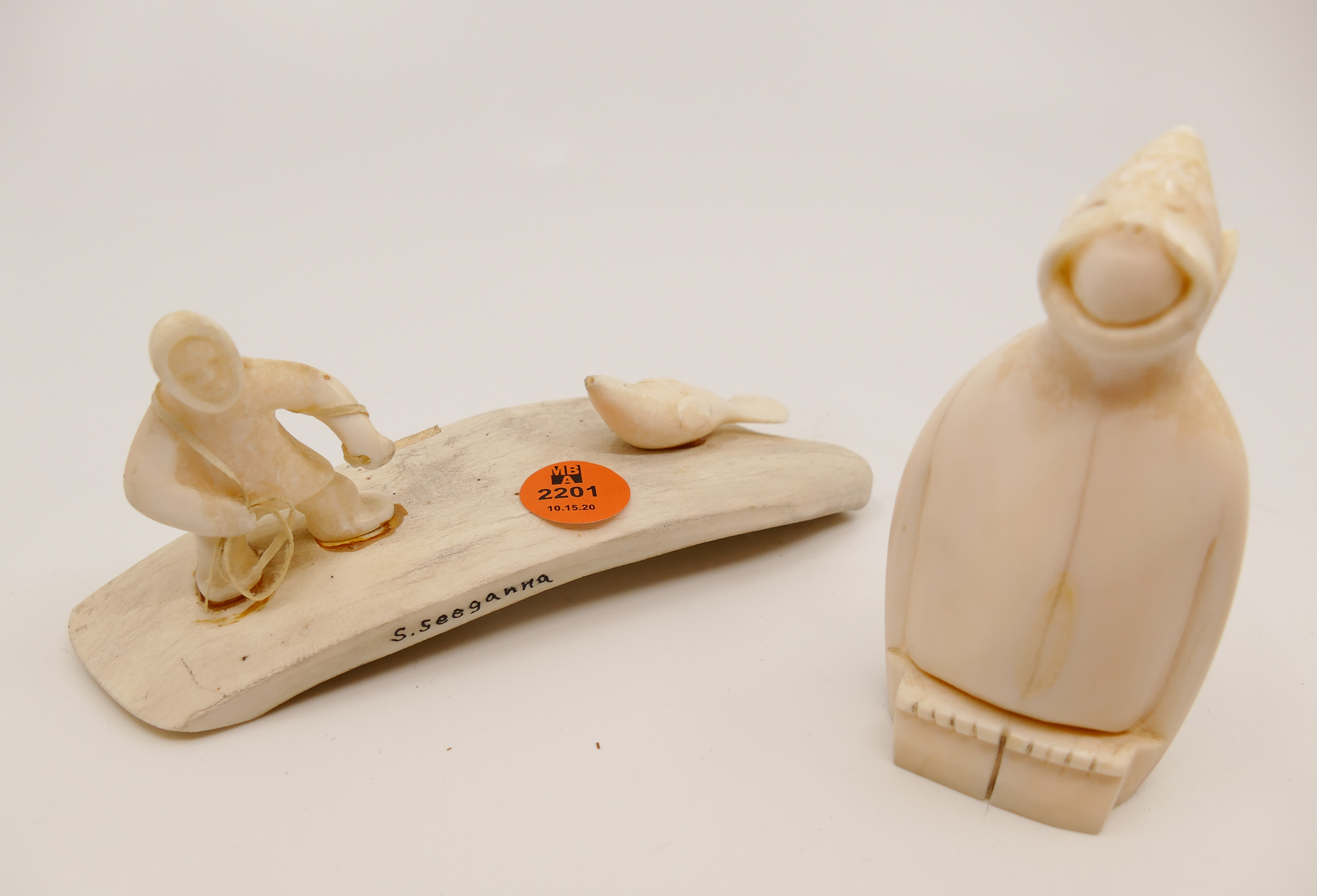 Appraisal: pc Inuit Scrimshawed Billiken Seal Hunter Figures- longest ''