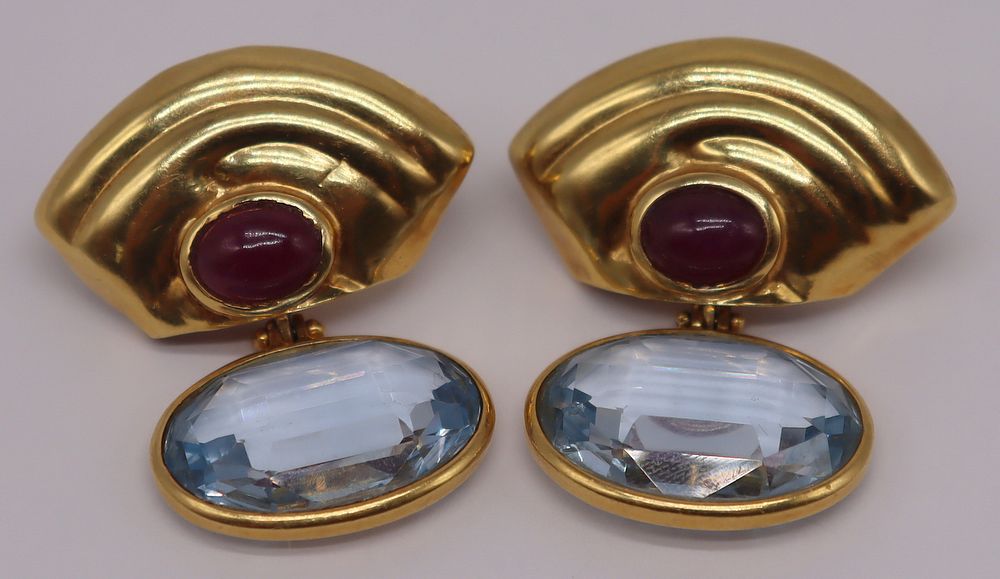 Appraisal: JEWELRY Pair of Signed kt Gold and Colored Gem Earrings