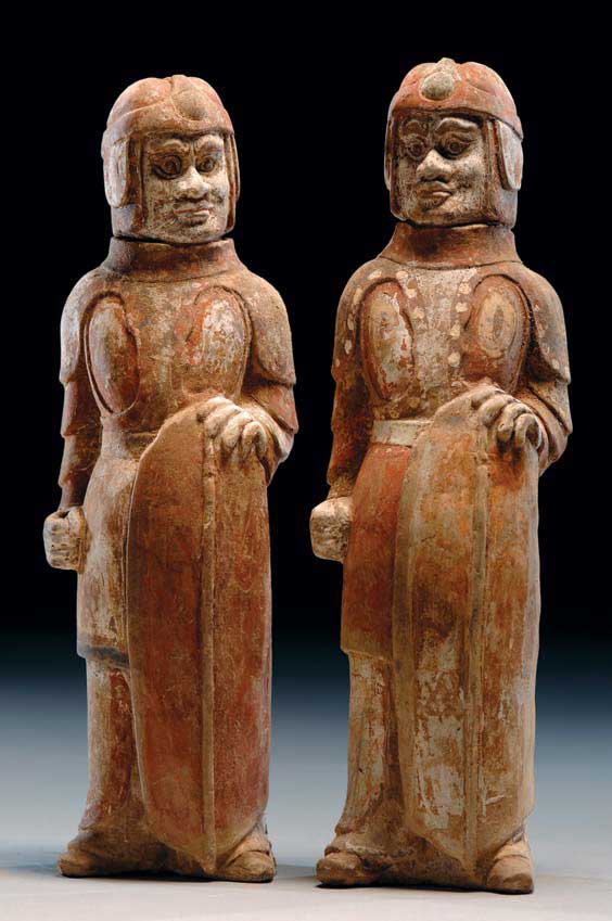 Appraisal: PAIR SUI POTTERY WARRIORS Pair of well moulded and finely