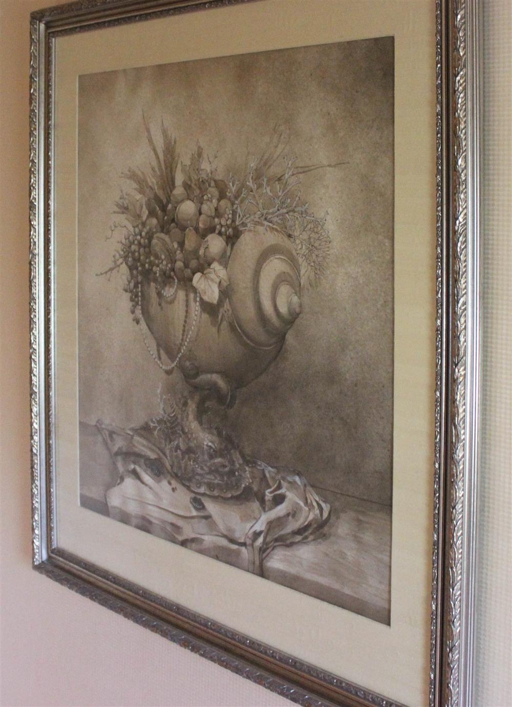 Appraisal: DANA SCOTT WESTRING CLASSICAL URN WITH SHELLS Framed signed Provenance