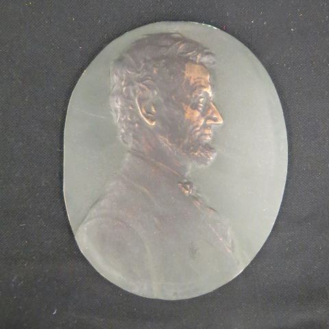 Appraisal: Bronze Plaque of Abraham Lincoln oval x in Victorian walnut