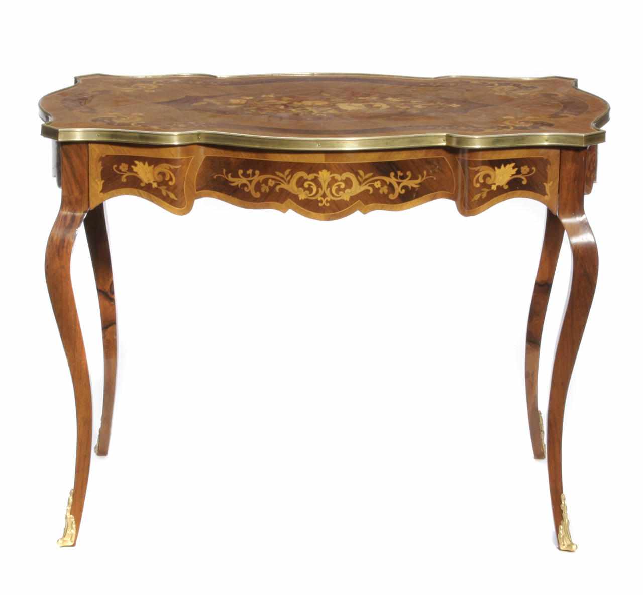 Appraisal: A Louis XV style marquetry inlaid walnut center table height