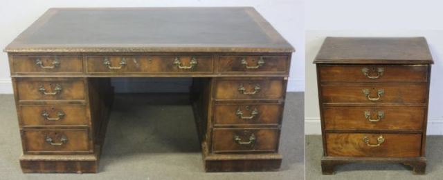 Appraisal: th Century Leather Top Desk Together with a matching file