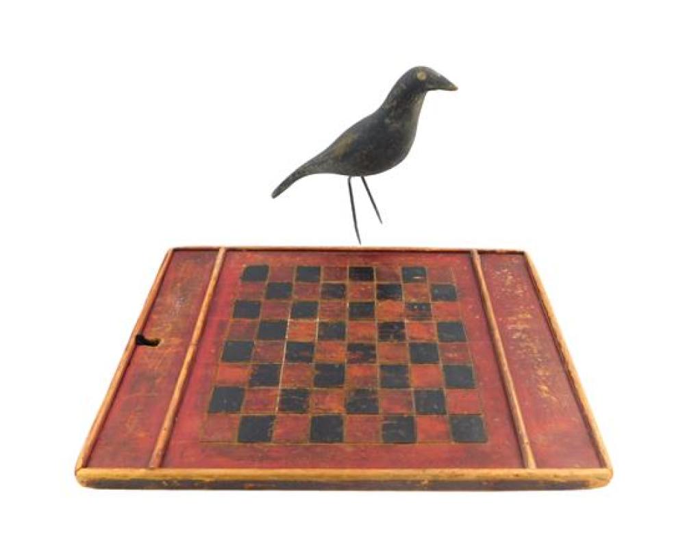 Appraisal: FOLK ART two pieces carved and painted crow and game