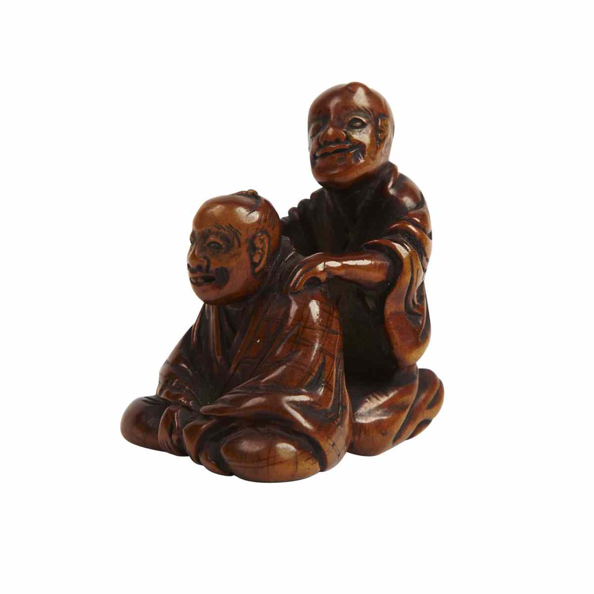 Appraisal: Boxwood Okimono of Two Men th Century With one figure