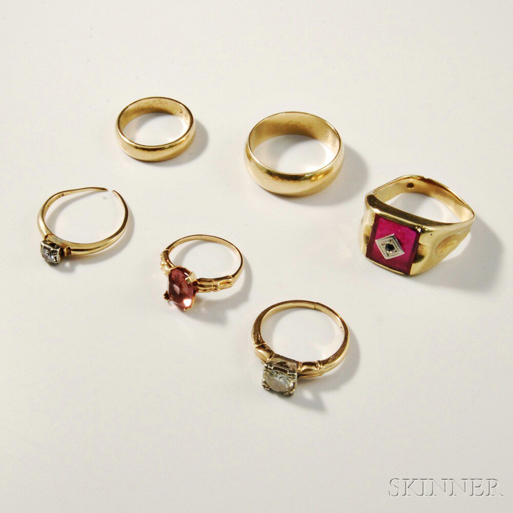 Appraisal: Six kt Gold Rings including bands and two set with