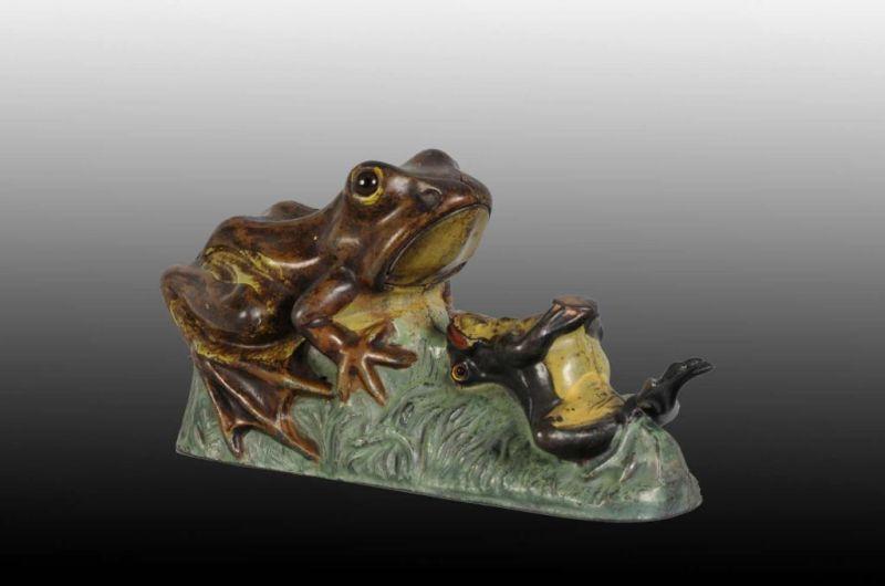 Appraisal: Cast Iron Two-Frogs Mechanical Bank Description Manufactured by J E