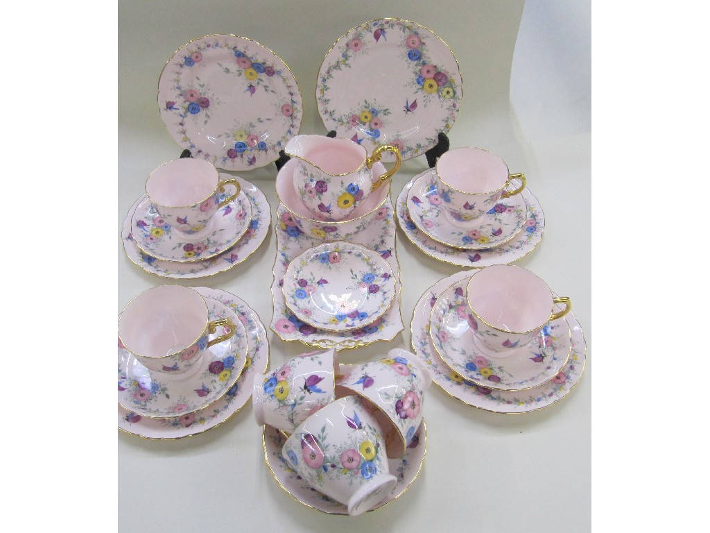 Appraisal: May Wilson handpainted teaset decorated with butterflies and flowers comprising