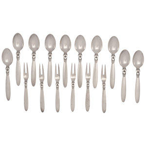 Appraisal: A Collection of Georg Jensen Cactus Silver Flatware Articles Copenhagen