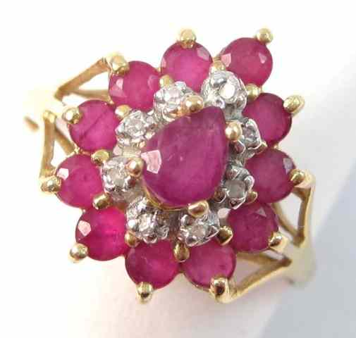 Appraisal: RUBY DIAMOND AND FOURTEEN KARAT GOLD set with twelve round-cut