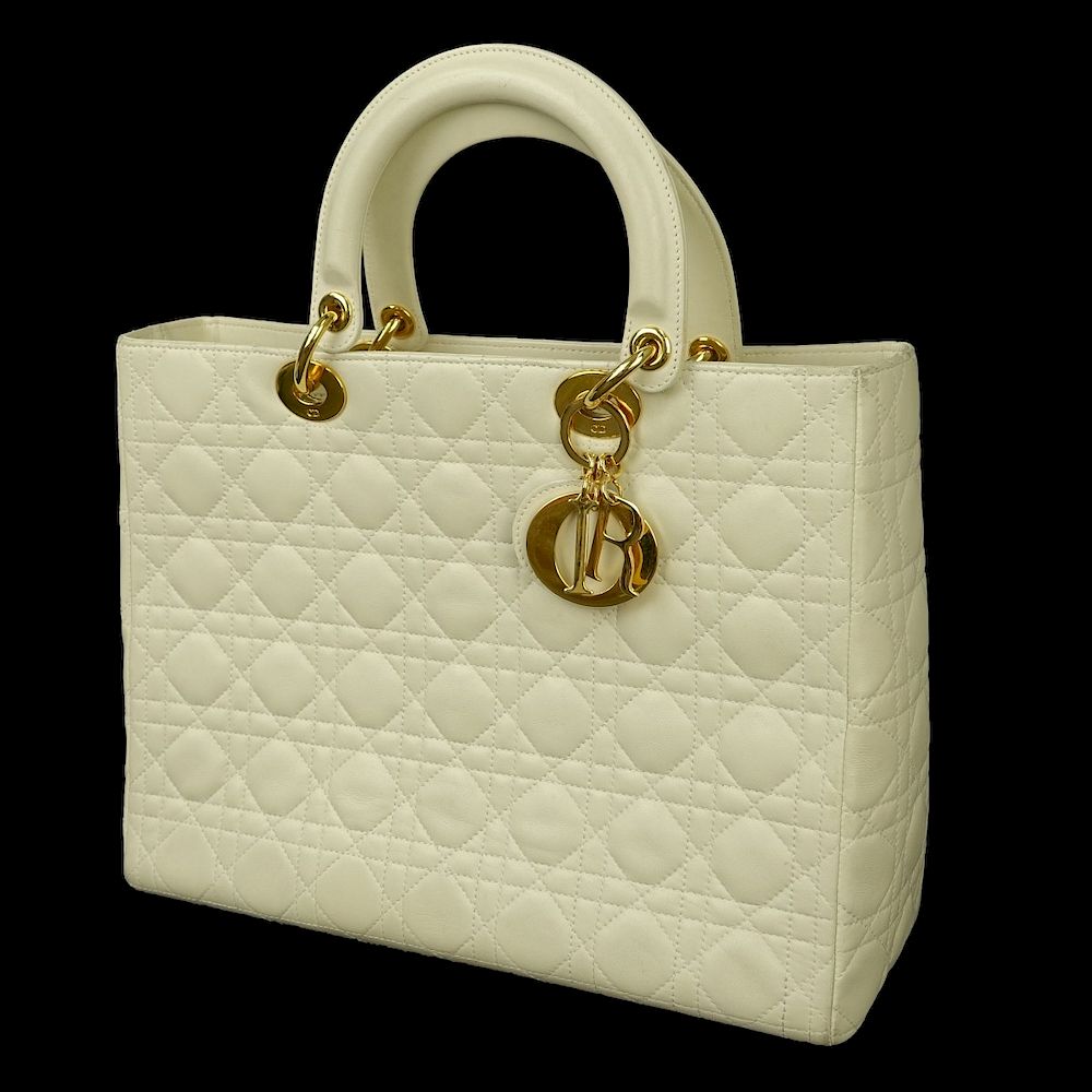 Appraisal: Lady Dior Tote Lady Dior Ivory Quilted Leather Tote GM