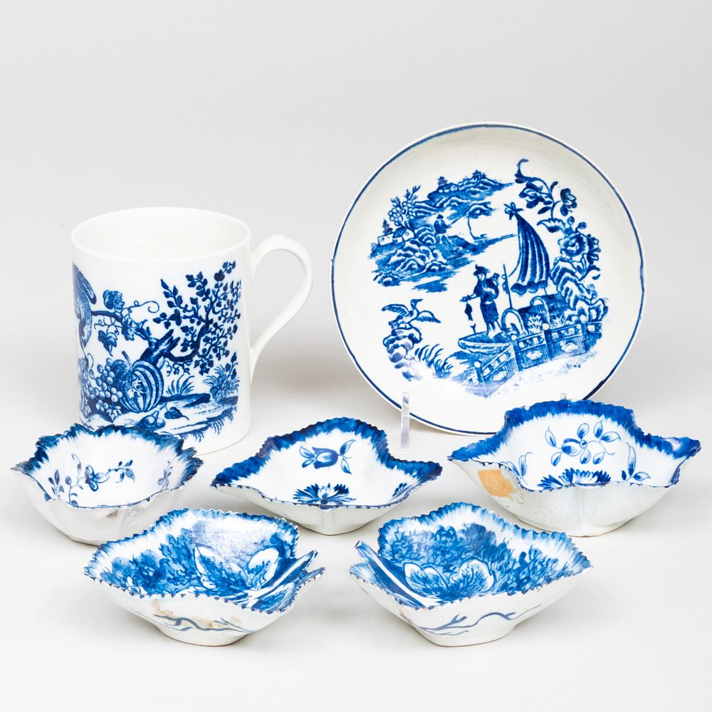 Appraisal: Group of Worcester Blue and White Porcelain Table Objects Comprising