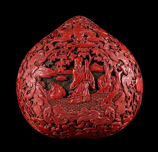 Appraisal: Sale Lot A Cinnabar Lacquered Peach-Form Covered Box qianlong period