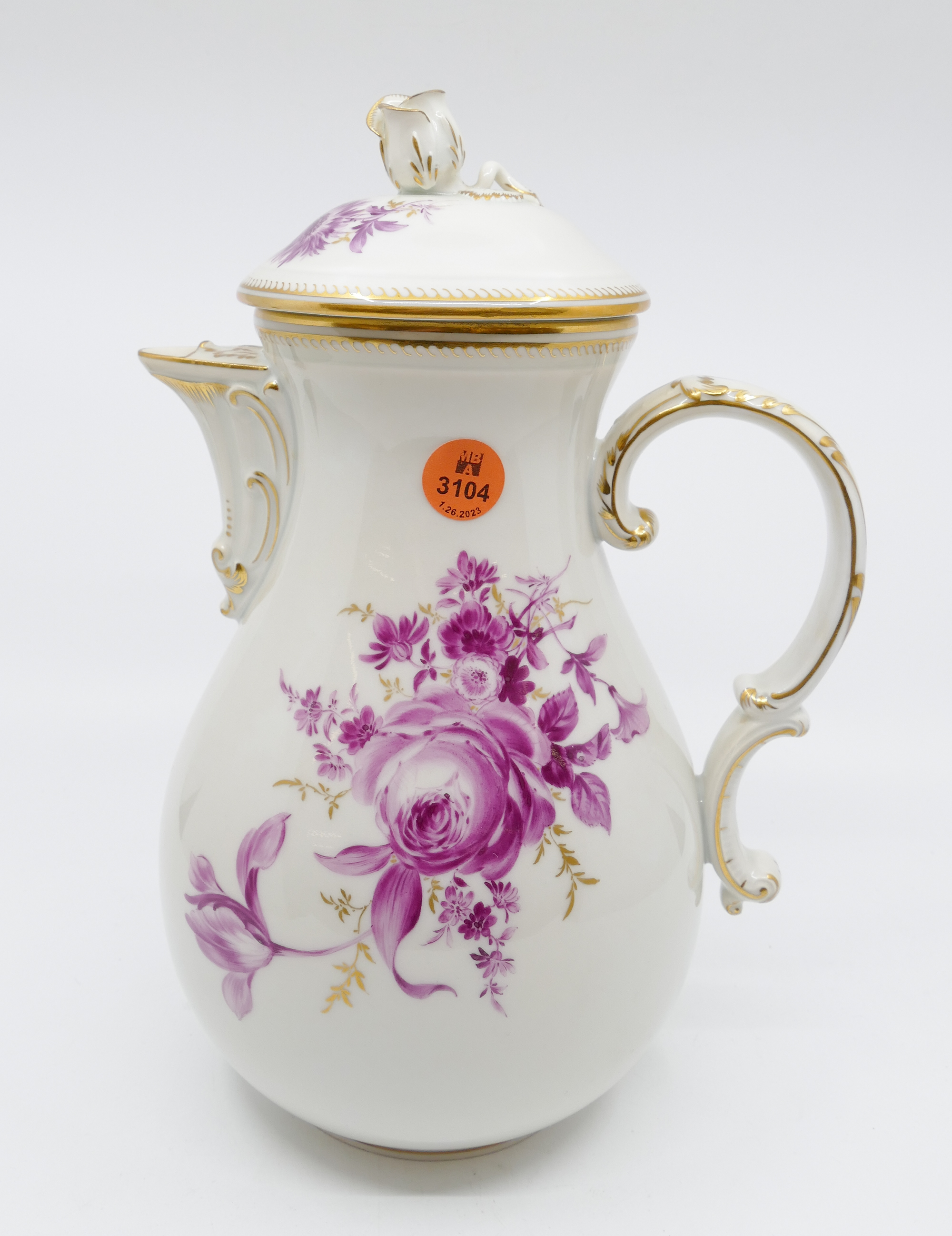 Appraisal: Meissen Pink Flower Porcelain Coffee Pot Gilt decoration and edges