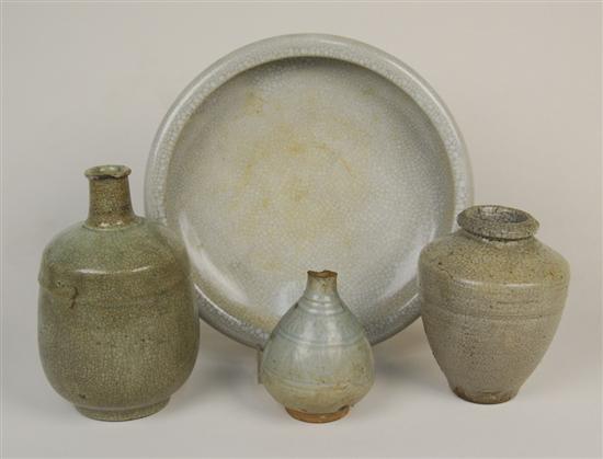 Appraisal: COLLECTION OF CHINESE CELADON CRACKLE GLAZE WARE including shallow bowl