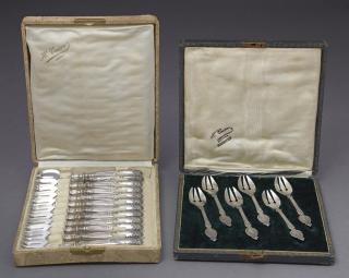 Appraisal: Two Cased French Sets of Oyster Forks late th c