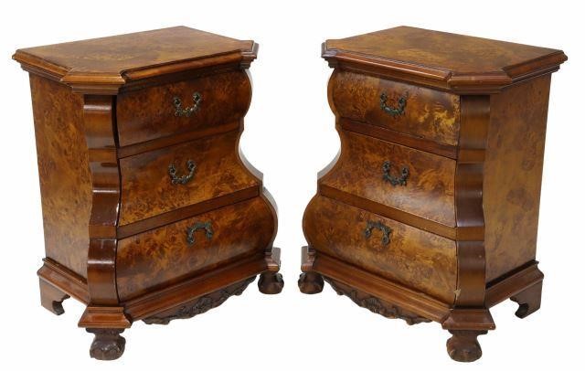 Appraisal: pair Dutch burlwood bombe nightstands late th c fitted with