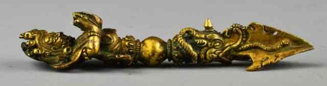 Appraisal: Tibetan Gilt Bronze Mahakala DaggerFinely molded to depict a Mahakala