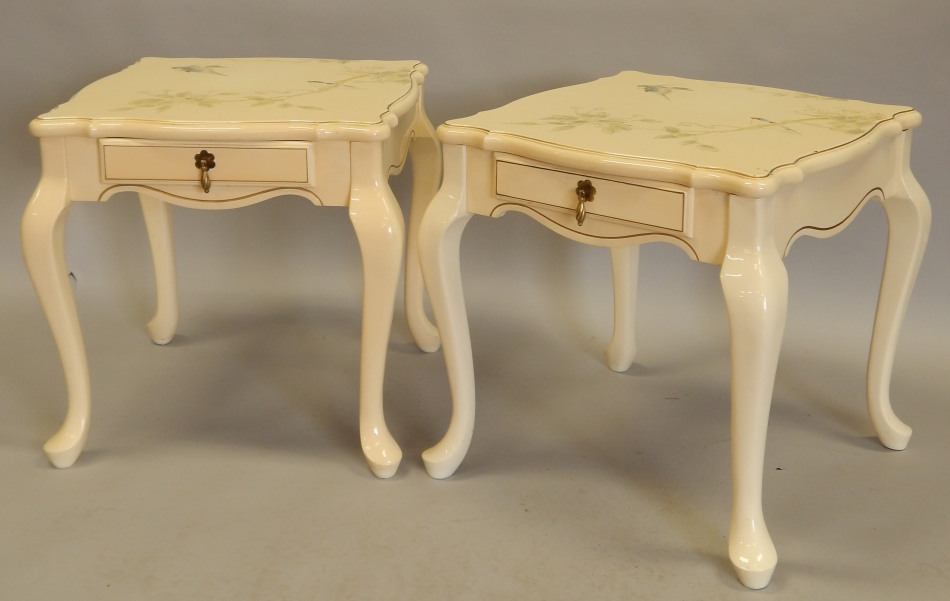 Appraisal: A pair of modern cream lacquered lamp tables each with