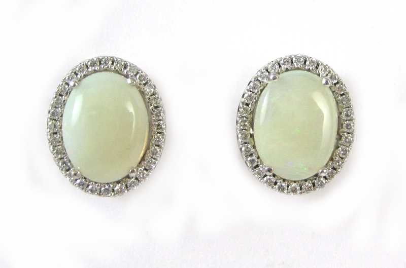 Appraisal: PAIR OF OPAL AND DIAMOND EARRINGS each k white gold